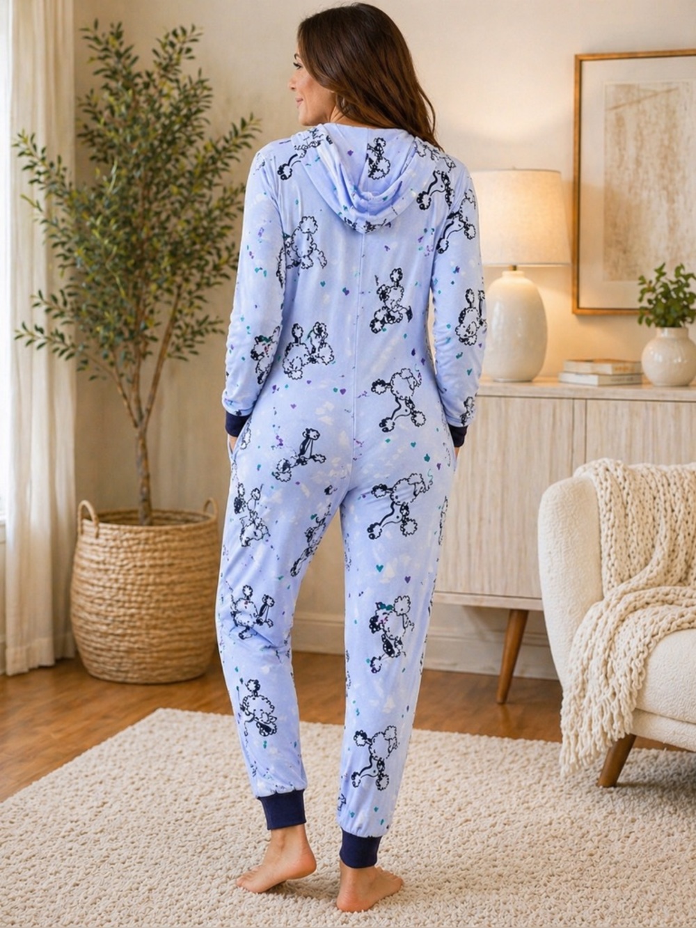 Hale Bob Onesie Zip Up Hoodie Pajamas with Poodle Print Size Large NWT $188.00 - Picture 3 of 14